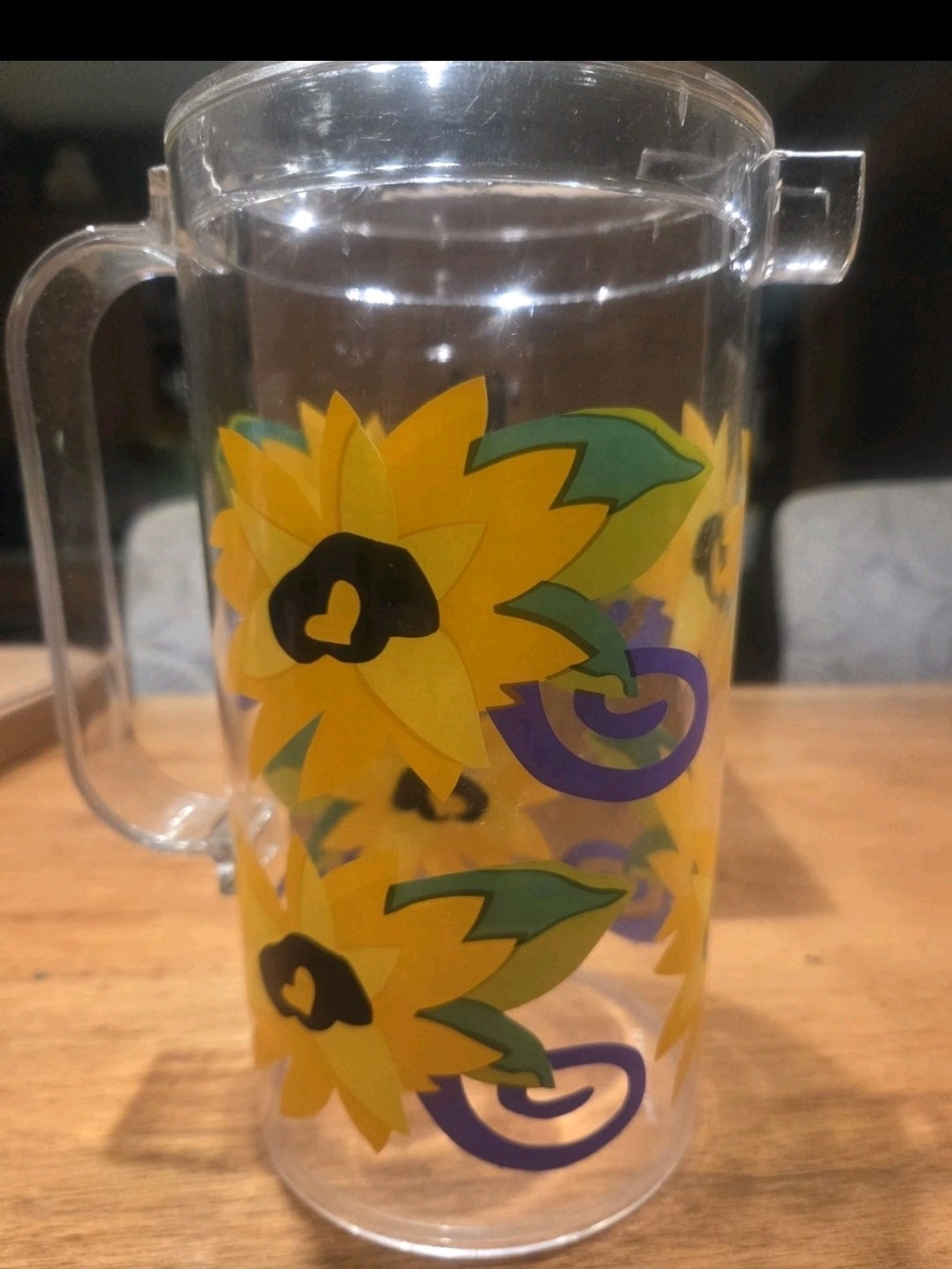 Avon Sunflower Collection 2-Quart Pitcher Floral Clear & Yellow Vtg
